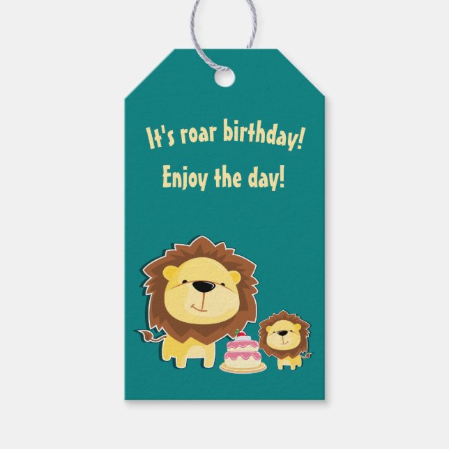 Cute Lejon och Baby Unge Barns födelsedag Presentetikett (Framsidan)