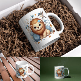 Cute Lejon och Blåa blommor Gift Kaffemugg