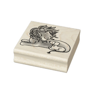 Cute Lejon och Lamb | Wood Art Frimärke Stämpel