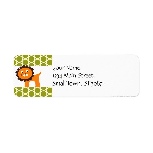 Cute Lejon på Grönt Mönster Gifts för barn Returadress Etikett (Framsidan)