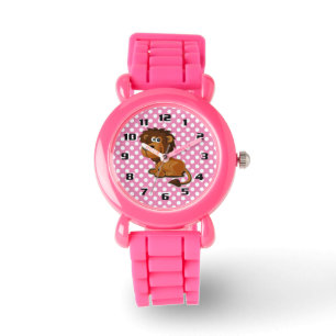 Cute Lejon på Rosa Polka Dot Mönster Armbandsur