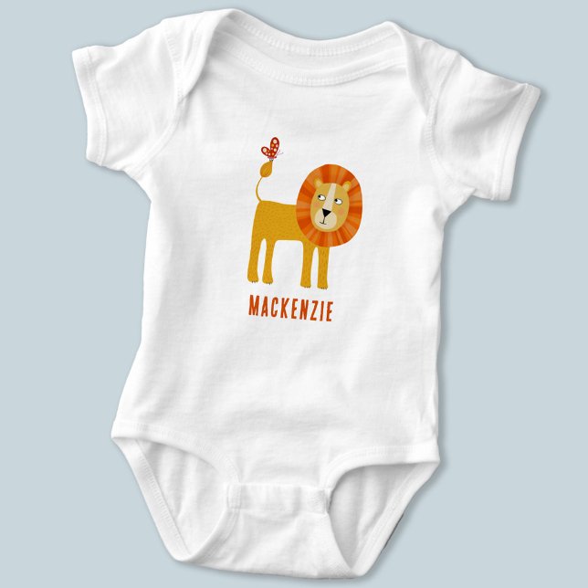 Cute Lejon Personlig Namn T Shirt (Cute lion personalized baby bodysuit)