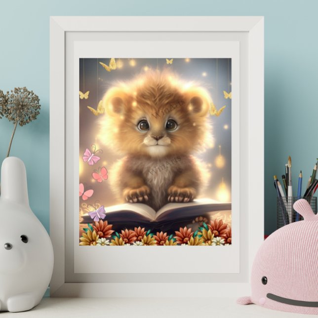 Cute Lejon Reading a bok Art Nursery Poster (Skapare uppladdad)