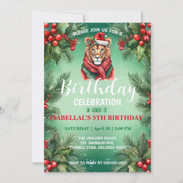 Cute lejon safari jultomten födelsedagsfest spara datumet (Framsida)