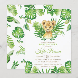 Cute Lejon Unge Tropical Greenery Boy Shower Inbjudningar