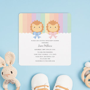 Cute Lejon Unge Twillingar Pojke och Baby Shower f Inbjudningar
