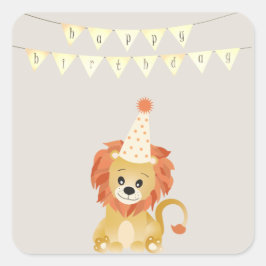 Cute Lejon Wat Party Hat Birthday Banner Roar Fyrkantigt Klistermärke