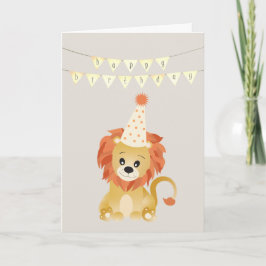 Cute Lejon Wat Party Hat Birthday Banner Roar Kort