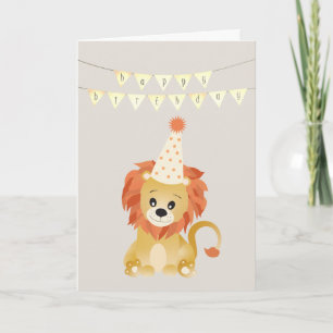 Cute Lejon Wat Party Hat Birthday Banner Roar Kort