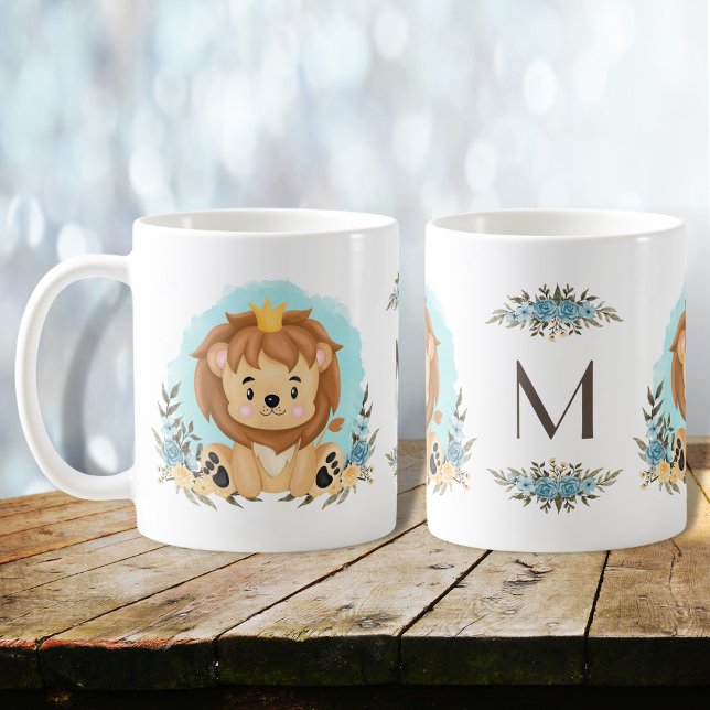 Cute Lejon Wing Krona Charming Blommigt Monogram Kaffemugg (Skapare uppladdad)