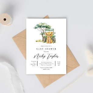 Cute Lejon Woodland Safari Baby Shower Inbjudningar