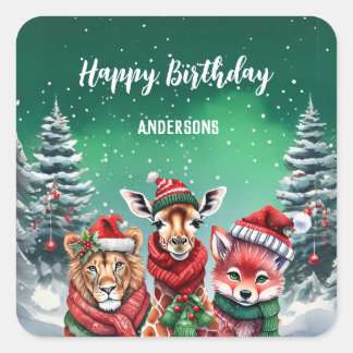 Cute lejon zoo Julgran-födelsedagstflicka party Fyrkantigt Klistermärke