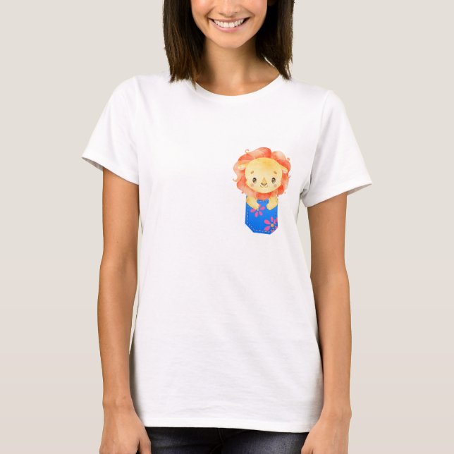 Cute Lejona Unge i en tryckt blå Pocket T Shirt (Framsida)