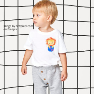 Cute Lejona Unge i en tryckt blå Pocket T Shirt