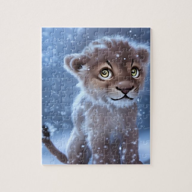 Cute Lejona Unge i Snö Pussel (Vertikal)