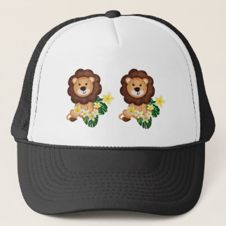 Cute lejona unge med tropiska blommor keps