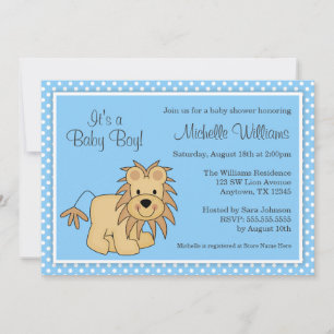 Cute Lejonare Blue Polka dots Boy Baby Shower Inbjudningar