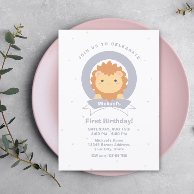 Cute Lejonare Kung i Jungle Baby första födelsedag Inbjudningar (Skapare uppladdad)