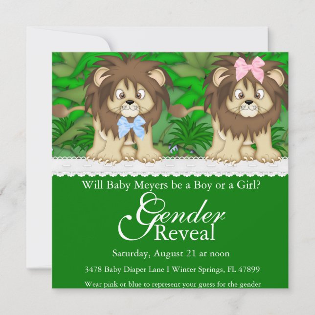 Cute Lejonare safari Gender Reveal Party-inbjudan Inbjudningar (Framsida)