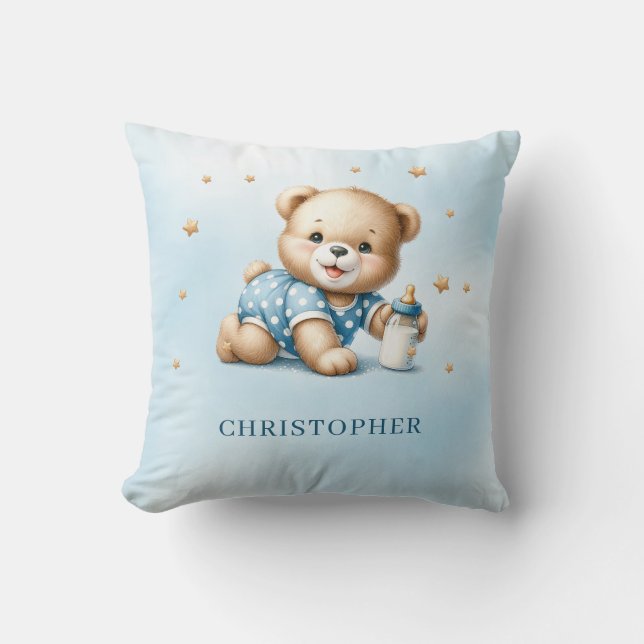 Cute-lekande nalle med baby flaska kudde (Framsida)