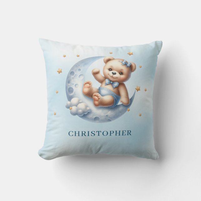 Cute-lekande nalle över måne kudde (Framsida)