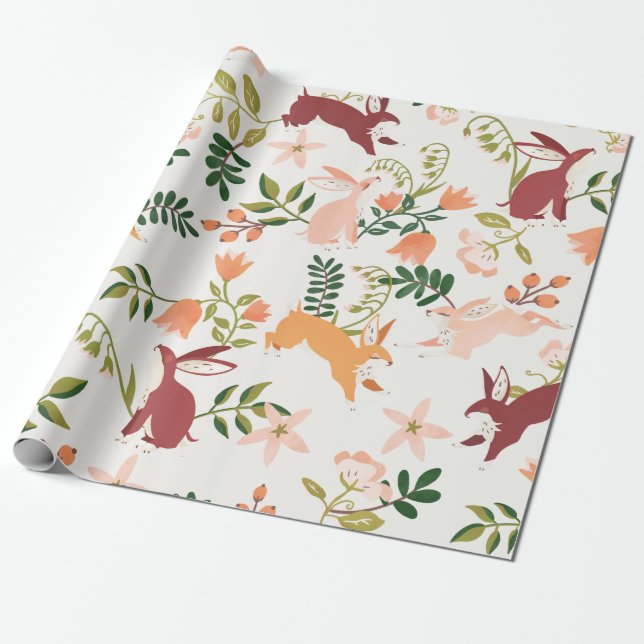 Cute, lekande och färgstarka kaninkanter Mönster Presentpapper (Utrullad)
