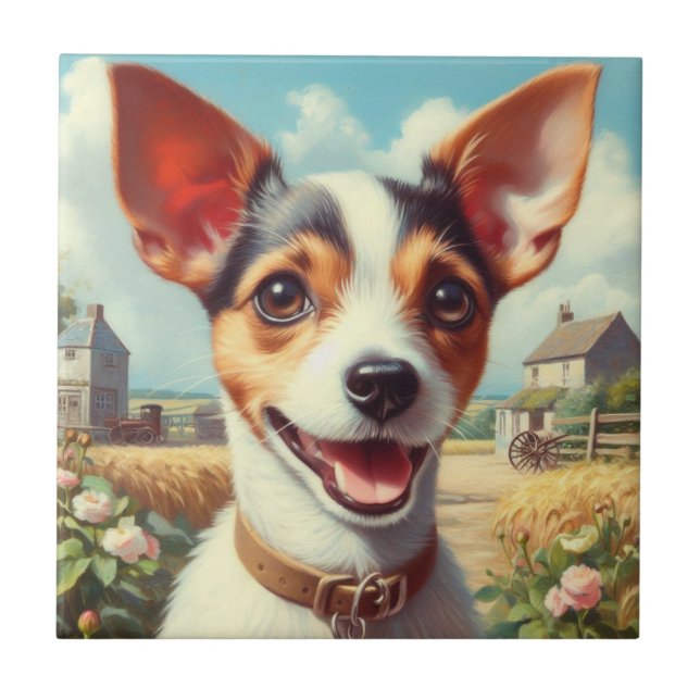 Cute Leksak Fox Terrier-målning Kakelplatta (Framsidan)