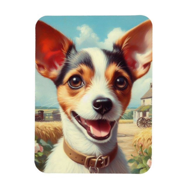 Cute Leksak Fox Terrier-målning Magnet (Vertikal)