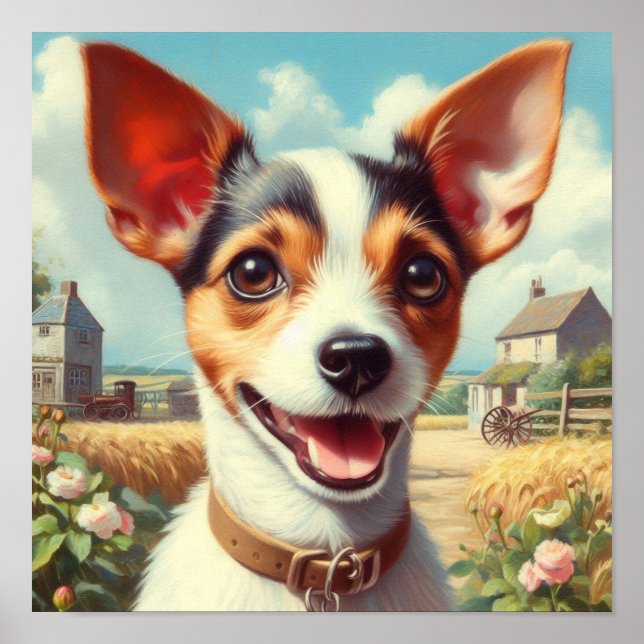 Cute Leksak Fox Terrier-målning Poster (Framsidan)
