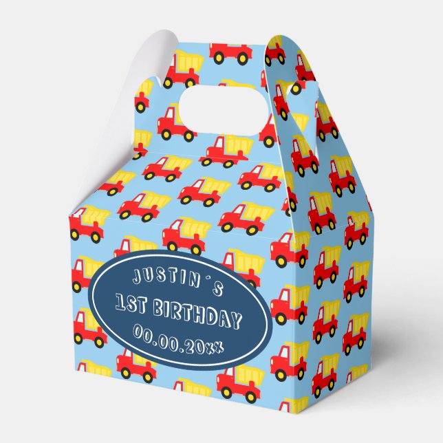 Cute leksak lastbil pojkens första födelsedag part presentaskar (Framsidan Sidan)