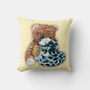 Cute leksak teddy och anka gult pelare kudde