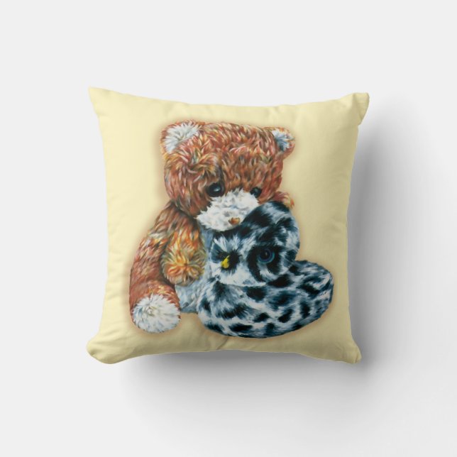 Cute leksak teddy och anka gult pelare kudde (Framsida)