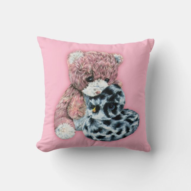 Cute leksak teddy och anka rosa Flickor kuddar (Framsida)