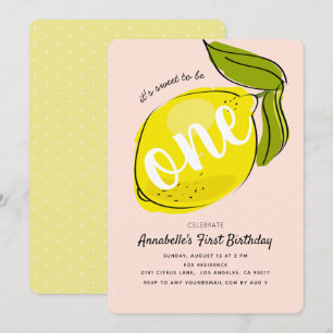 Cute Lemon 1:a födelsedag Baby Rosa Party bjudande Inbjudningar