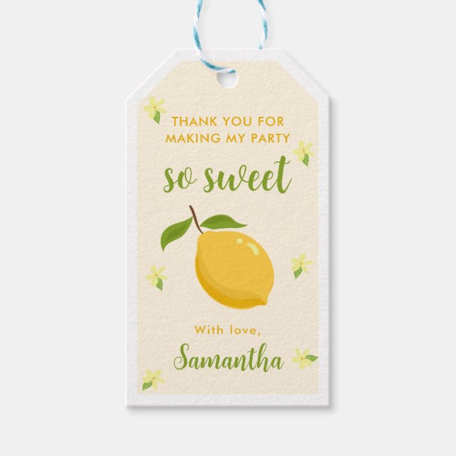 Cute Lemon Citrus 1:a födelsedag Presentetikett (Framsidan)