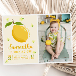 Cute Lemon Citrus 1:a födelsedagsfoto Inbjudningar