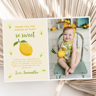 Cute Lemon Citrus Födelsedagsfest Photo Tack Kort