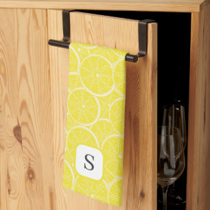 Cute Lemon Citrus Fruit Monogrammed Initial Kökshandduk