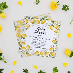 Cute Lemon Citrus Fruit Summer Baby Shower Square Inbjudningar