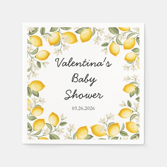 Cute Lemon Citrus Fruit Summer Baby Shower Square Pappersservett (Framsidan)