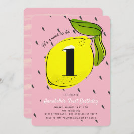 Cute Lemon Citrus Rosa Födelsedagsfest inbjudan