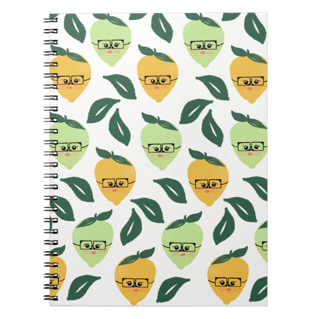 Cute Lemon Citrus Tecknad Greenery Patterny Anteckningsbok (Framsidan)