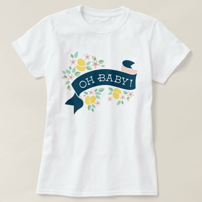 Cute Lemon Gult Botanical Oh Baby Shower T Shirt (Design framsida)