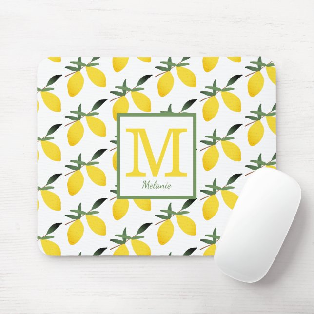 Cute Lemon Monogram Namn Musmatta (Med mus)
