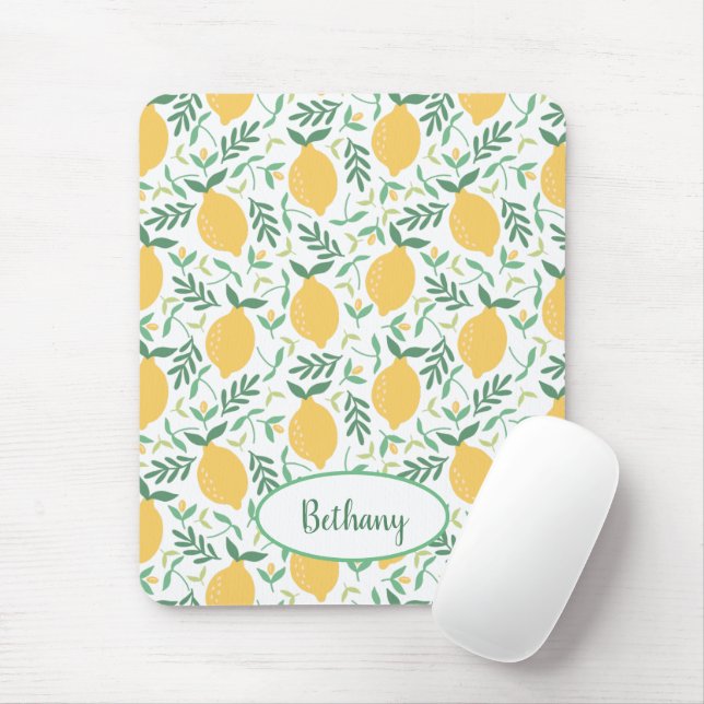 Cute Lemon Mönster med Grönt Monogram Musmatta (Med mus)