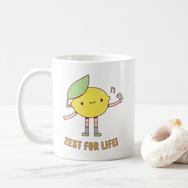 Cute Lemon och Bird Zest for Life Kaffemugg (Med munk)