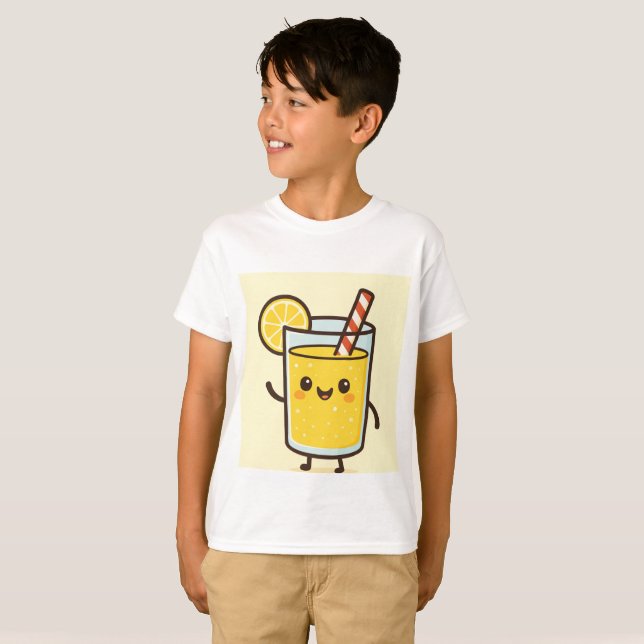 Cute Lemonade Cartoon Kids T-Shirt (Hel framsida)
