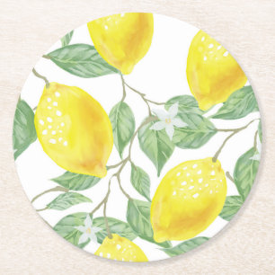 Cute Lemons and Löv Papper Underlägg Rund