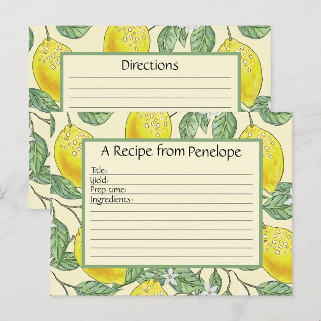 Cute Lemons Mönster och Namn Skriva på receptkort Vykort (Fram/baksida)