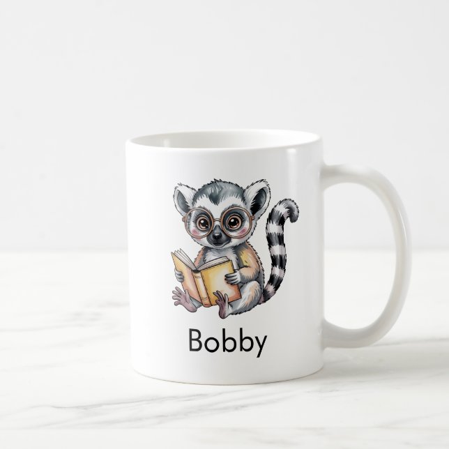 Cute Lemur Reading a Book Custom Kaffemugg (Höger)